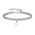 Silberne Fußkette mit Panzergliederung und poliertem Buchstaben-F-Anhänger - Buchstabe F