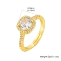 Detail view of gold ring with large round clear gemstone and adjustable open band - White Round Halo Style (RT-346G)