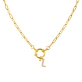 Golden paperclip chain necklace with initial L bubble letter pendant and spring ring buckle - Letter L