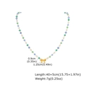 Detail view of colorful beaded necklace with golden bow pendant and size measurements - Green Blue White Beaded (Style 2)