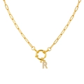 Gold paperclip chain necklace with sparkling rhinestone letter R pendant and spring clasp - Letter R