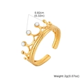 18K goud vergulde roestvrijstalen kroonring met zirkonia steentjes, verstelbaar - Goud (RC-917G)