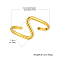 Dettaglio del bracciale rigido geometrico a doppio strato dorato con misure - Curva a Onda a Forma di S (B-719G)