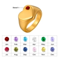 Golden heart signet ring in stainless steel with customizable red birthstone setting - US 6 / January Stone (Red Rhinestone)