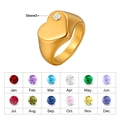 Golden heart-shaped stainless steel signet ring with a round birthstone setting - US 6 / April Stone (Clear Rhinestone)