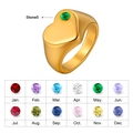 Customizable gold heart signet ring featuring a green birthstone with a color selection chart - US 6 / May Stone (Green Rhinestone)