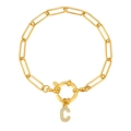 Gouden paperclip ketting armband met een sprankelende kristallen letter C hanger - Letter C