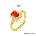 Adjustable gold ring featuring a rectangular red gemstone and white zircon accents - Red Rectangle Halo Style (RT-343GR)