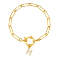 Gouden paperclip kettingarmband met een fonkelende bedel van de letter H met kristal - Letter H