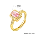 Adjustable gold plated copper ring featuring rectangular pink zircon with halo of white crystals - Pink Rectangle Halo Style (RT-343GPK)