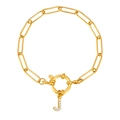 Gouden paperclip ketting armband met een sprankelende letter J hanger met kristallen - Letter J