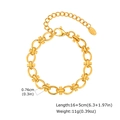Gold chain link bracelet with oval rings and K18 tag in polished stainless steel finish - Cross Component Chain (BR-2597G)