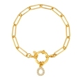 Gouden paperclip kettingarmband met sprankelende letter O-bedel en ronde sluiting - Letter O