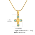 18k gold plated cross necklace with turquoise stones and dimensions on white background - Cross Pendant Necklace / Turquoise Blue (PN-2197G)