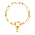 Gouden paperclip ketting armband met zirkonia letter X hanger en ronde veerring sluiting - Letter X