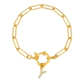 Gouden paperclip ketting armband met matroos sluiting en een met diamant bezette letter Y bedel - Letter Y