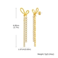 Detailed view of long bowknot earrings with zircon tassels and size measurements - Bowknot Tassel Style (EBD-149G)