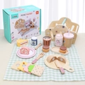 Set de picnic de madera para niños con comida de juguete, cesta y accesorios en caja de regalo - Set de Picnic Portátil