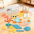 Bunte geometrische Holzbausteine Set mit Aufbewahrungsbox und Lernkarten für Kinder - Geometrisches Puzzle