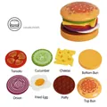Wooden toy burger set for kids with 8 detachable colorful realistic play food pieces - Mini Hamburger