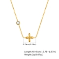 Goldene Edelstahlkette mit Kleeblatt-Anhänger, Zirkonia-Charm und 40+5cm Kette - Vierblättrige Blume Stil (NC-2291G)