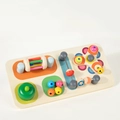Tavola attività Montessori in legno con rulli colorati, trottole e perline a stella - Combinazione di Busy Board (Scatola Kraft)