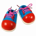 Giocattolo Montessori in legno per imparare ad allacciare scarpe con basi rosse e blu - Scarpe da Pratica in Legno Multicolore (1 Paio)