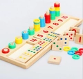 Wooden Montessori counting toy with colorful rings and number blocks for math learning - Classic Counting Board Style (MB03)