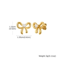 Orecchini a fiocco dorati con zircone a cuore, dimensioni 1,32x1,55 cm e peso 3g - Orecchini a Bottone con Fiocco (ES-713G)