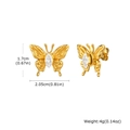 Orecchini a fiocco in acciaio dorato con zircone, dimensioni 1,7 cm x 2,05 cm - Orecchini a Bottone con Farfalla (ES-716G)