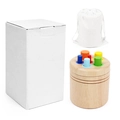 Montessori Holz-Steckspiel mit bunten Stöpseln, Basis und Stoffbeutel für Kinder - Passender Sortier-Kurzeimer