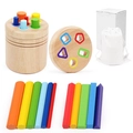 Montessori Sortierspielzeug aus Holz mit bunten Zylindern und Aufbewahrungsbeutel - 2-in-1 Kurzeimer