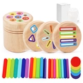 Ξύλινο παιχνίδι ταξινόμησης Montessori με χρωματιστά σχήματα και ξύλινο κύλινδρο - Σύντομος Κάδος 4 σε 1 (0.3kg) / 0,3kg