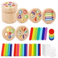 Montessori Sortierspielzeug aus Holz mit Regenbogenblöcken und Sortiereimer - 6-in-1 Kurzeimer (0.39kg) / 0,39 kg