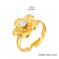 Anillo de flor dorado ajustable con circón brillante y pétalos de 1,5 cm de diámetro - Anillo Abierto de Flor de Cinco Pétalos (RC-896G)