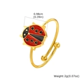 Anillo dorado ajustable con mariquita de esmalte rojo y esferas de metal pulido - Anillo de Mariquita (RC-910G01)