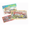 Set aus vier 24-teiligen Holzpuzzles mit Einsatzfahrzeugen und praktischer Holzbox - Feuerwehrwagen