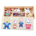 Holz-Hasen-Ankleidepuzzle-Set für Kinder mit bunten Kleidern in einer Aufbewahrungsbox - Hasen Kleiderwechsel Puzzle (JX04)