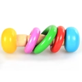 Wooden baby rattle with five colorful rings for sensory play and early grip training - Barbell Shape