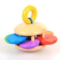Colorful wooden baby rattle toy with natural wood texture and bright rainbow discs - Sunflower Style