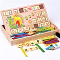 Mathe-Lernspielzeug aus Holz mit bunten Rechenstäbchen, Zahlenkacheln und Lernuhr - Schnecke Uhr