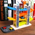 Four-layer wooden toddler racetrack toy with colorful mini cars and race track parking lot - 4-Layer Ramp Set (LCM19)