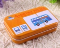 Travel Bus themed orange tin box for children's cognitive alphabet puzzle matching cards - Traffic Style