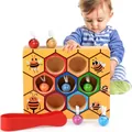 Montessori Bienenstock Spielzeug aus Holz zur Förderung der Feinmotorik und Koordination - Montessori Bienenstock Spielset (Inklusive Basis Bienen Und Pinzetten)
