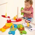 Wooden fishing toy set with numbers for toddlers, featuring colorful fish and magnetic rods - Number Fishing Game (WD13)