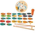 Gioco di pesca magnetica in legno per bambini con 26 pesci alfabeto e due canne da pesca - Gioco della Pesca Multicolore