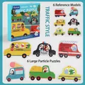 Set puzzle 6-in-1 a tema trasporti per bambini con veicoli e carte di riferimento - Trasporto
