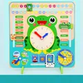 7-in-1 houten kikker kalenderklok voor kinderen om tijd en seizoenen te leren - Groene kikker stijl