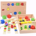 Juego de cuentas de madera Montessori para lógica y desarrollo motor de los niños - Caja de Cuentas Educativa (LWX02)