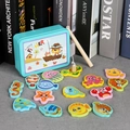Magnetic wooden fishing toy set with metal storage box and colorful marine animals - Ocean Life 15-Piece (Tin Box Edition)